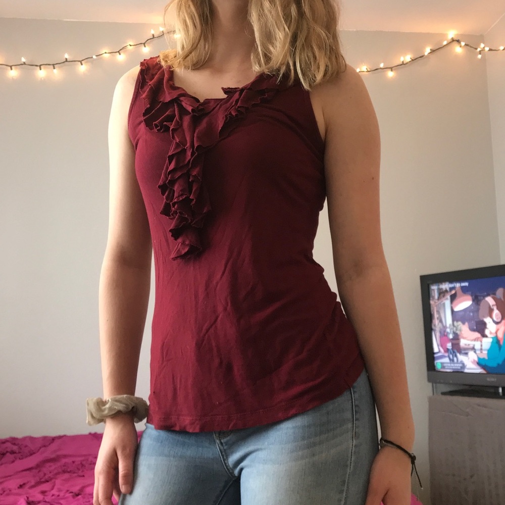 Maroon sleeveless blouse
